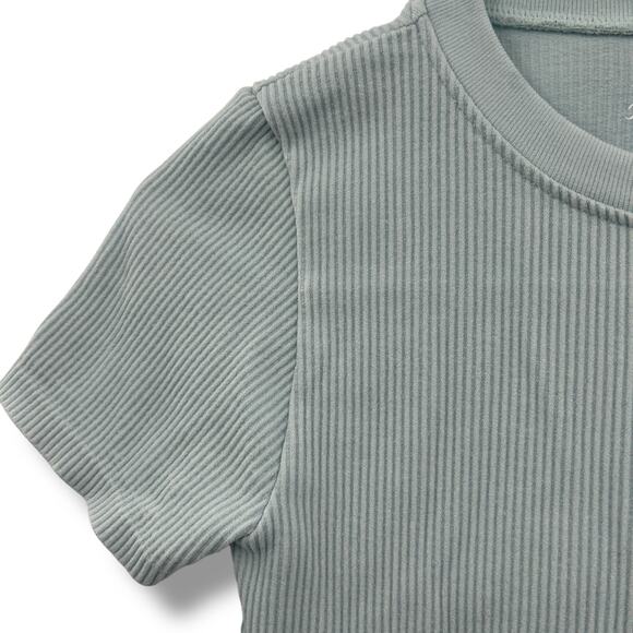 Hippie Rose Light Blue Ribbed Baby Tee Size Medium Stretchy Short Sleeve Fitted - Picture 3 of 5